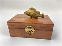 Vintage Brass Fish Wood Treasure Box w/latch