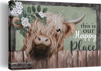 20x24 Highland Cow Wall Art Vintage