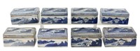 (8) CHINESE BLUE & WHITE ENAMELED PORCELAIN BOXES