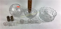 Crystal Glass etched fishbowl and bowl, coin