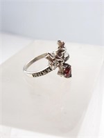 Sterling Silver Garnet & Marcasite Cupid Ring
