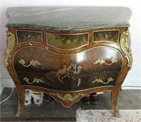 5 Drawer Antique French Marble Top Commode Chest