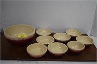 Vintage Large Stoneware Bowl & 8- Cereal Bowls