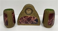Art Deco Faux Marble Bronze Mantle Clock,