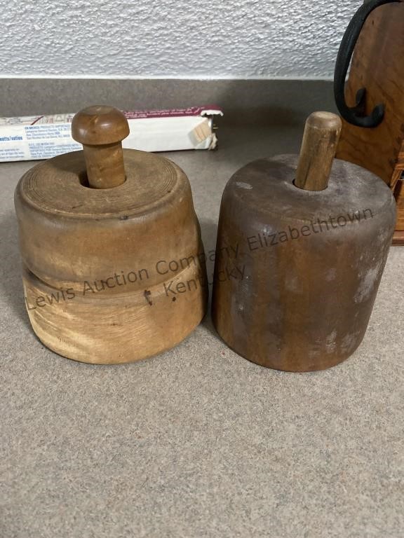 2 Vintage Wooden Butter Stamp Mold  Press