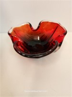 Heavy Dark Burnt Orange/Red Art Glass Ashtray Bowl