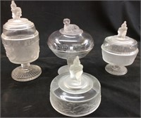3 VTG. FROSTED GLASS CANDY DISHES
