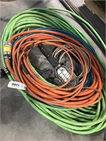 Rolls of extension cords--green, blue, orange