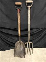 Shovel and potato fork