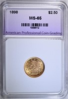 1898 $2.50 GOLD LIBERTY, APCG, GEM BU