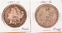 Coin 2 Morgan Silver Dollars 1901-O & 1901-S