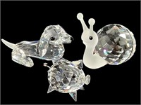 3 Swarovski Crystal Miniatures Pig Dachshund Snail