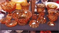 10 pieces of amber Moon & Star pattern glass: