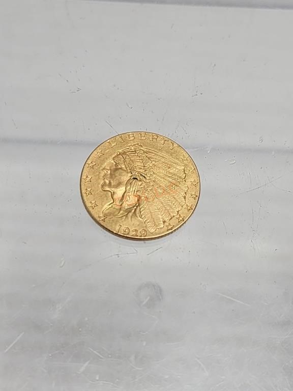 1929 $2 1/2 Indian Head Half Eagle Gold Coin