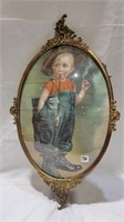 Early child smoking steel framed picture