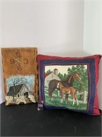 Wood CLock & Horse Pillow