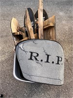 Tote Full of Wood Tombstone Yard Decorations &