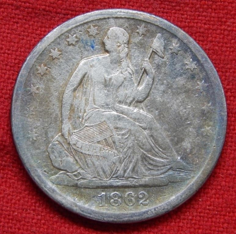 1862 S Seated Liberty Silver Half Dollar