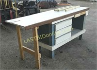 Wooden work bench, wood clamp, 3 drawers
