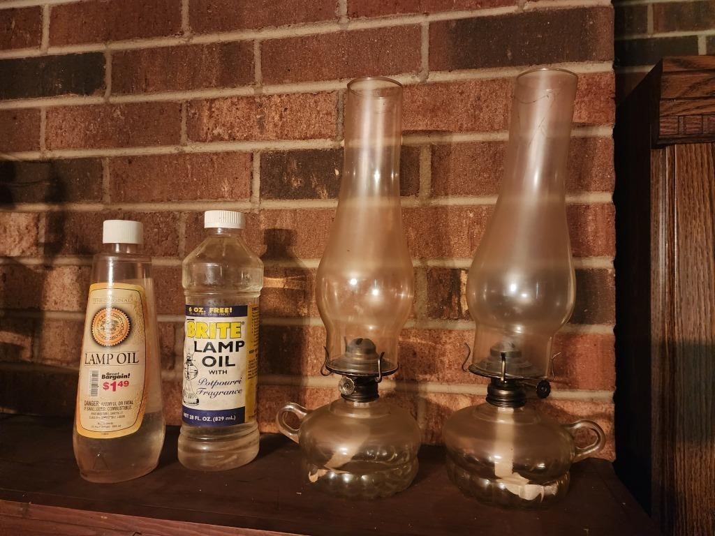 Vintage clear glass pair of Finger Loop Oil Lamps