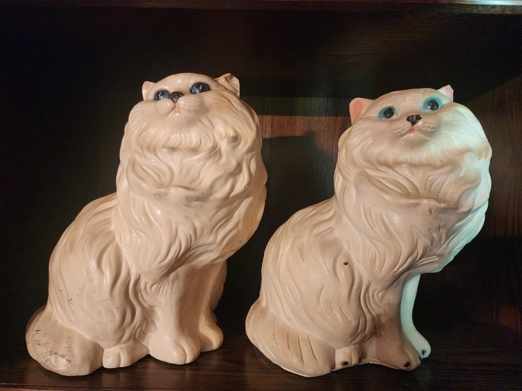 TWO Vintage White Persian Cat Statue, seated,