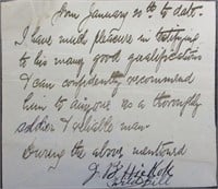 Wild Bill Hickok Signed Statement Recommendation