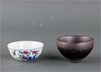 2 PC Chinese Doucai & Jianyao Style Porcelain Cup