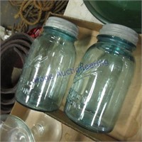 Pair of blue canning jars w/ zinc lids