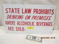 State Law Prohibits No Alcohol Metal 20 x 12 Sign