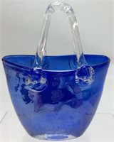 Art Glass Blue Basket