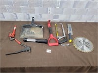 Saws, saw blades, pipe wrench, etc tools