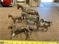 Six Small Metal Horses, one made in Germany