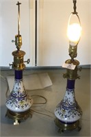 Early pair of hand painted oil lamps /converted