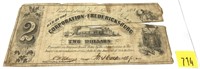Obsolete 1861 $2 note, Fredericksburg, VA