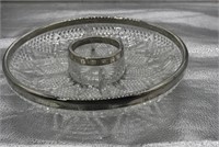 VTG Diamond Cut Glass & Silver Divided Platter