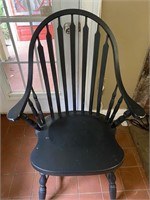 PAIR OF BLACK PAINTED ANTIQUE ARM CHAIRS
