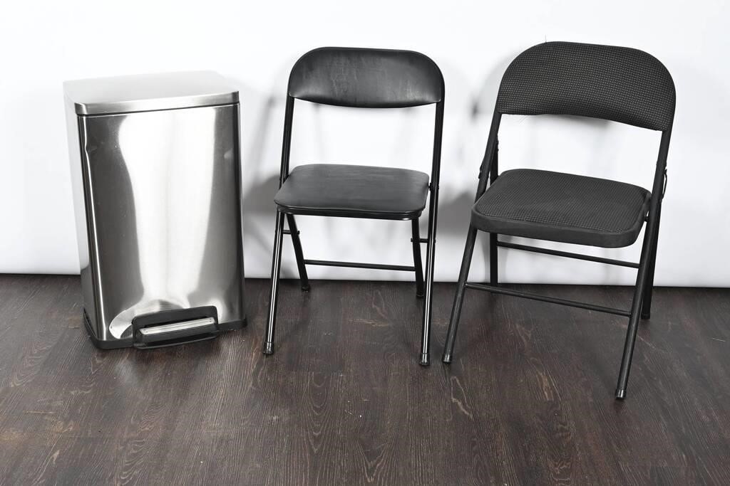 Hands-Free Trash Can, Metal Folding Chairs