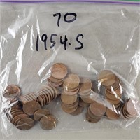 70ct 1954 S Wheat Pennies