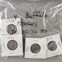 4ct Buffalo Nickels 1934, 1935, 1936, 1937