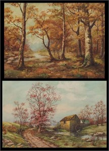 LATE 19TH C. FALL LANDSCAPES OIL ON BOARD