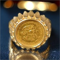 WOMEN'S SOLID 14K GOLD DOS PESOS 1945 COIN RING