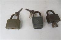 3 Vintage Locks with Keys