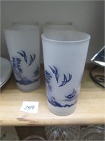 5 Blue Willow Frosted Drinking Glasses