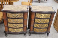 PR OF WOOD AND WICKER NIGHT STANDS, VERY LIGHT