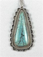 925 Silver Turquoise Navajo Pendant Necklace