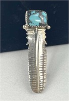 925 Silver Turquoise Feather Brooch/Pin