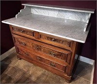 Wooden Side Table Cabinet w/ Marble Top