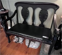 Wood Hall Seat w/ Carved Lion Heads