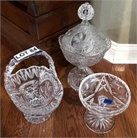 Pressed Glass Handled Basket, Candy Dish, & More