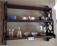 Wooden Shelf w/ Misc. Glassware